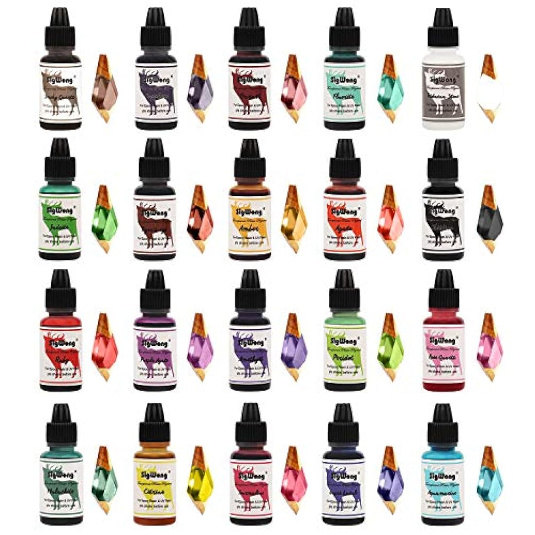 Pigmento de resina epoxi UV – 20 colores líquido transparente resina epoxi UV colorante, tinte de resina epoxi altamente concentrado para bricolaje joyería, resina AB para pintura, manualidades – 0.3 fl oz cada uno