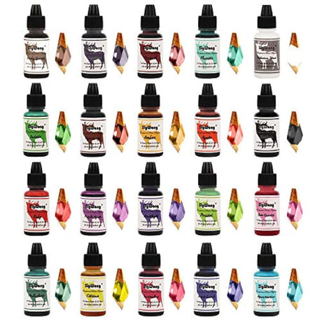 Pigmento de resina epoxi UV – 20 colores líquido transparente resina epoxi UV colorante, tinte de resina epoxi altamente concentrado para bricolaje joyería, resina AB para pintura, manualidades – 0.3 fl oz cada uno