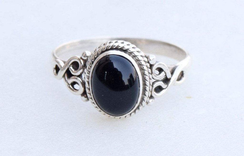 Anillo de Piedra Ónix Negro Plata 925 Para Mujer Talla 5 Navidad