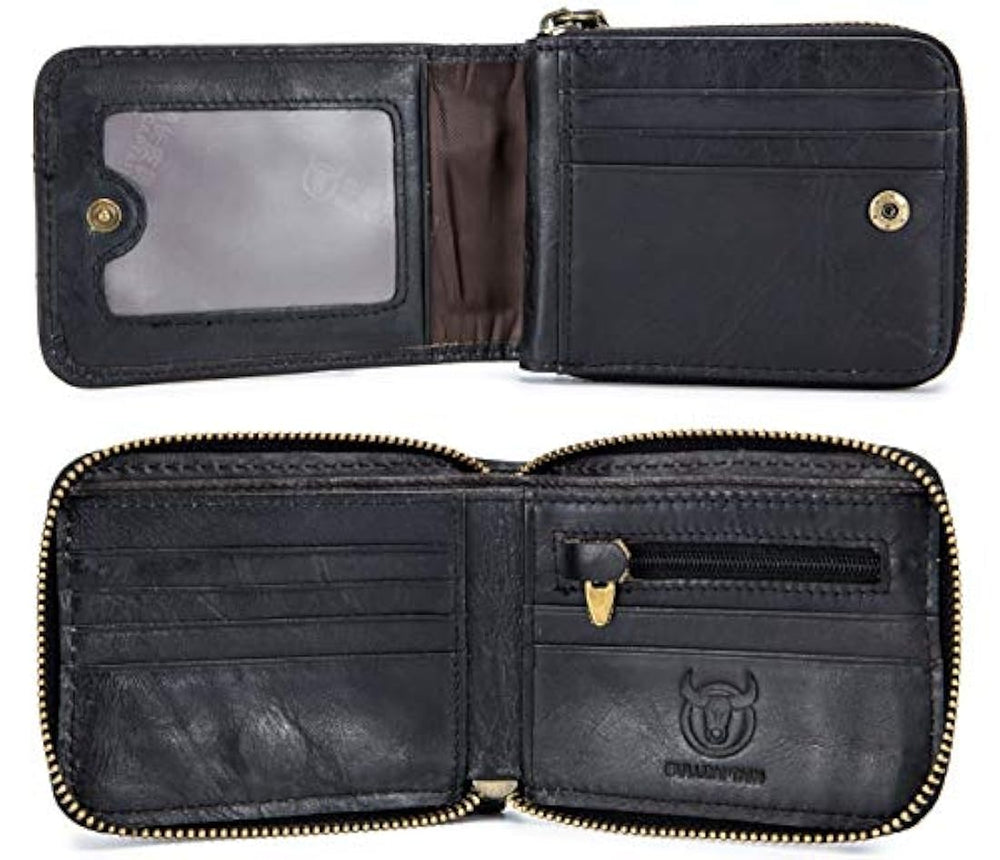 Cartera de cuero para hombre con cremallera alrededor RFID