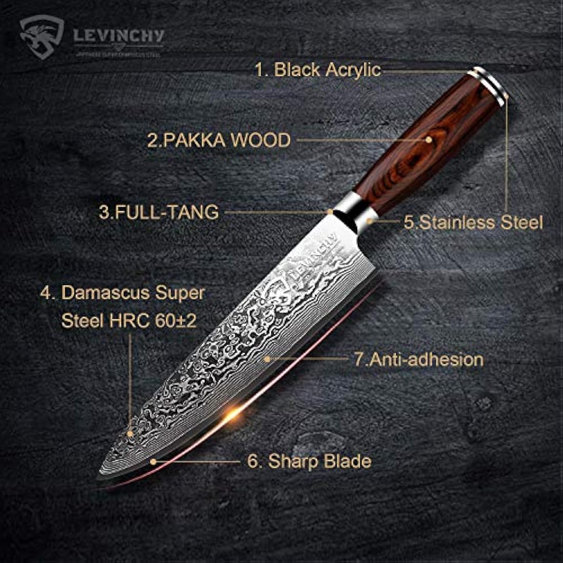 LEVINCHY cuchillo de chef profesional de 8.0 in,