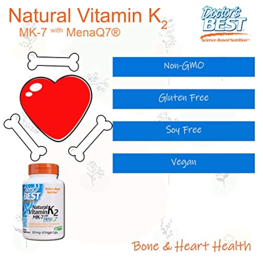 Vitamina Natural K2 Mk-7 con Menaq7, Fortalecer los huesos