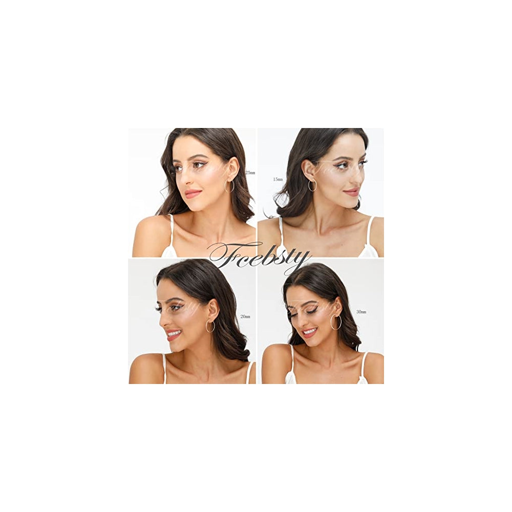 Aretes de aro chapados en oro blanco para mujeres 3 pares