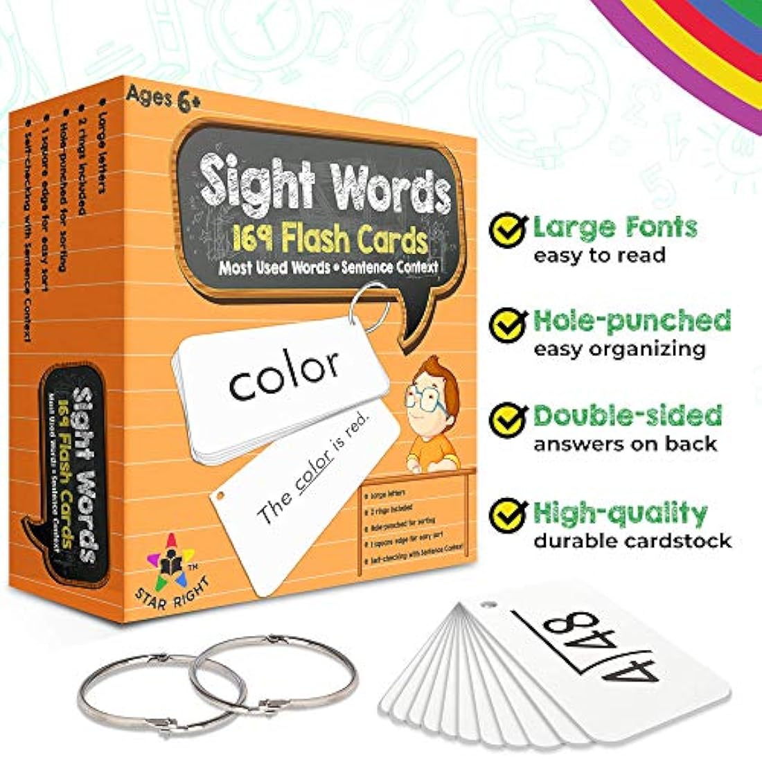 Tarjetas Star Right Sight Words, 169 palabras de vista