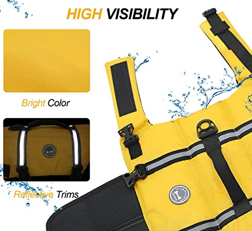 Vivaglory Chaleco salvavidas Ripstop para perro, reflectante y ajustable para perros con mango de rescate para natación y navegación