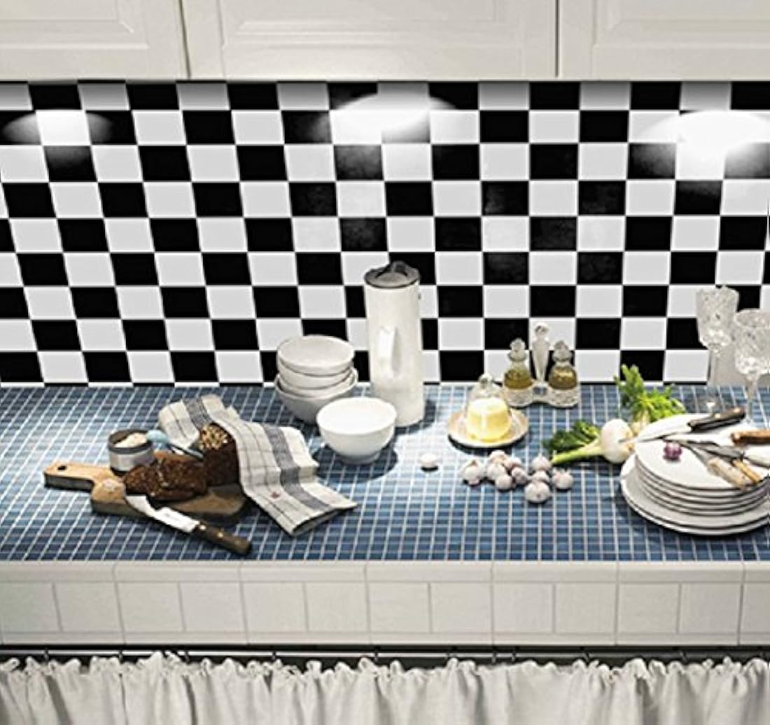 bestery autoadhesivo blanco y negro mosaico azulejos brillo