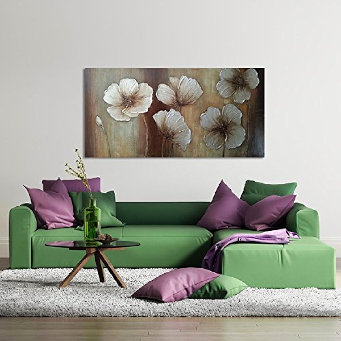 Wieco Art - Lienzo pintado a mano, diseño de flores