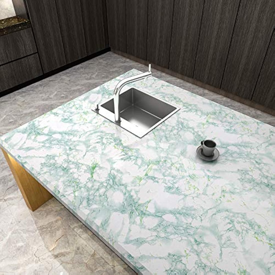 Papel autoadhesivo de contacto de mármol verde para encimeras