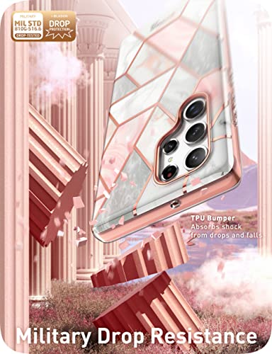 i-Blason Cosmo Series - Funda para Samsung Galaxy S22 Ultra 5G (lanzado en 2022), diseño delgado y elegante, con protector de pantalla integrado, (mármol)