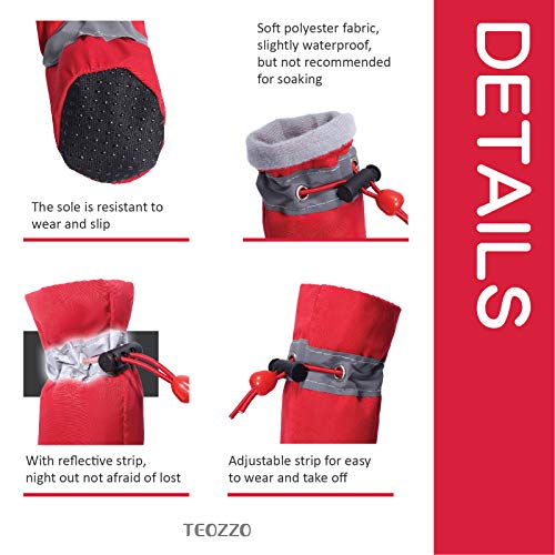 TEOZZO - Botas para perros, protector para almohadillas, zapatos antideslizantes para invierno con correas reflectantes para perros pequeños y medianos, 4 unidades