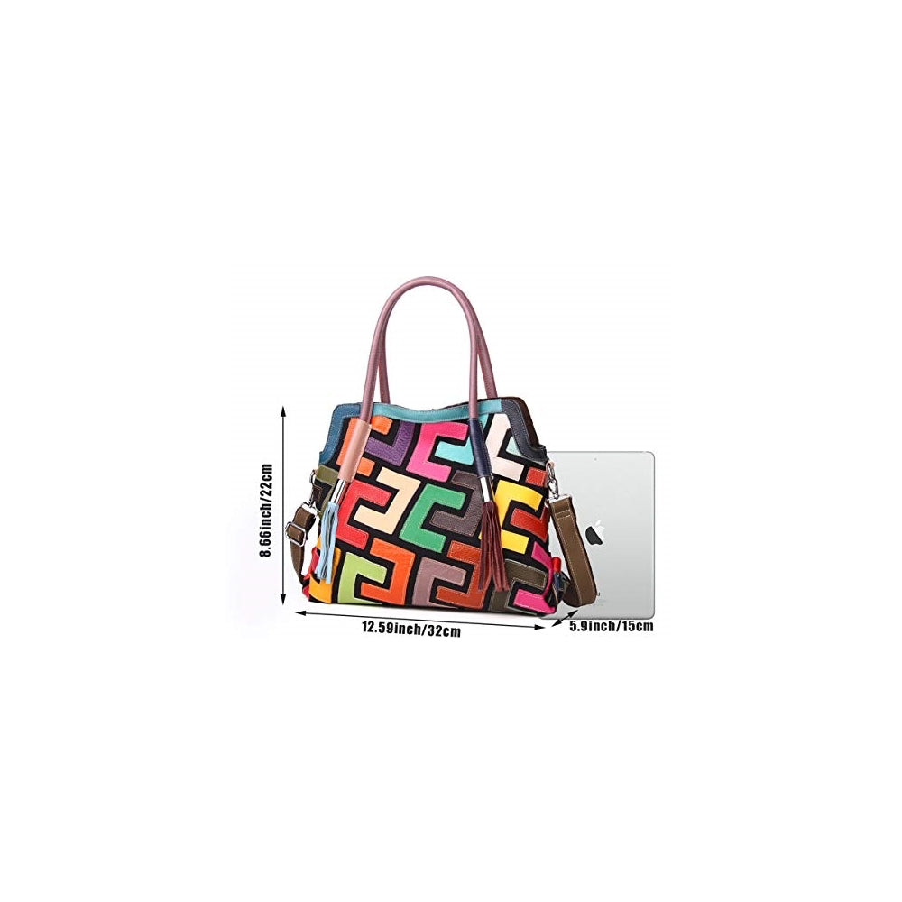 Bolso de mano multicolor Boston para mujer, de piel auténtica, colorido, grande