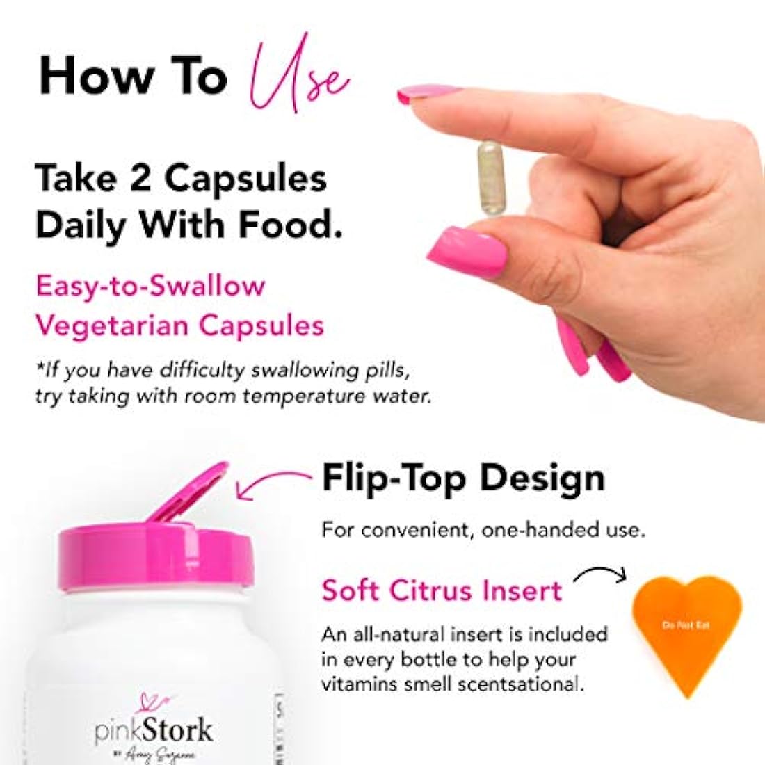 Pink Stork Premium Prenatal: vitaminas prenatales naturales + ingredientes orgánicos de alimentos enteros + folato + vitamina A + vitamina C + zinc + biotina, propiedad de las mujeres, 60 cápsulas