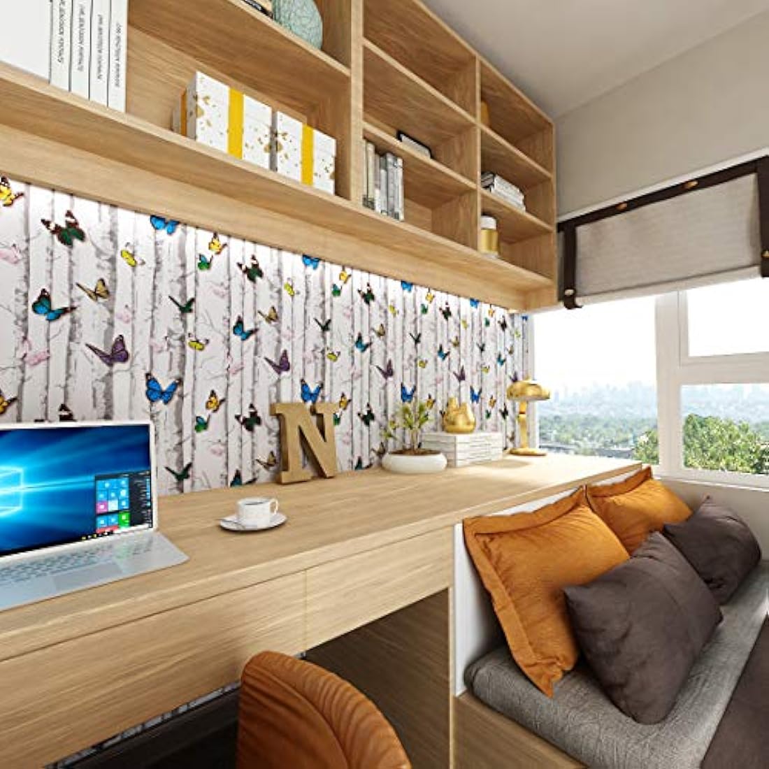 papel pintado de madera autoadhesivo contacto blanco fondo de mariposas