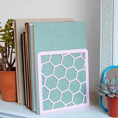 Sujetalibros de metal con forma de panal geométrica (rosa, 1 par)