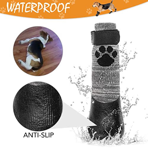 KOOLTAIL Calcetines antideslizantes para perro – Botas impermeables para perros al aire libre con protector de patas con correa de control de tracción para suelos de madera dura