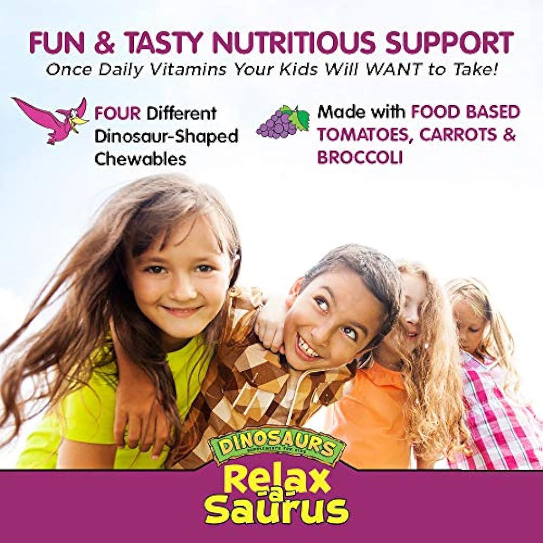 Vitaminas y minerales KAL para niños multisaurus | Sabor a bayas mixtas | Multivitamina para niños una vez al día | 90 masticables
