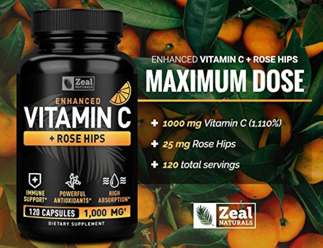 Vitamina C 1000mg con mosehips (120 cápsulas | 1000mg)