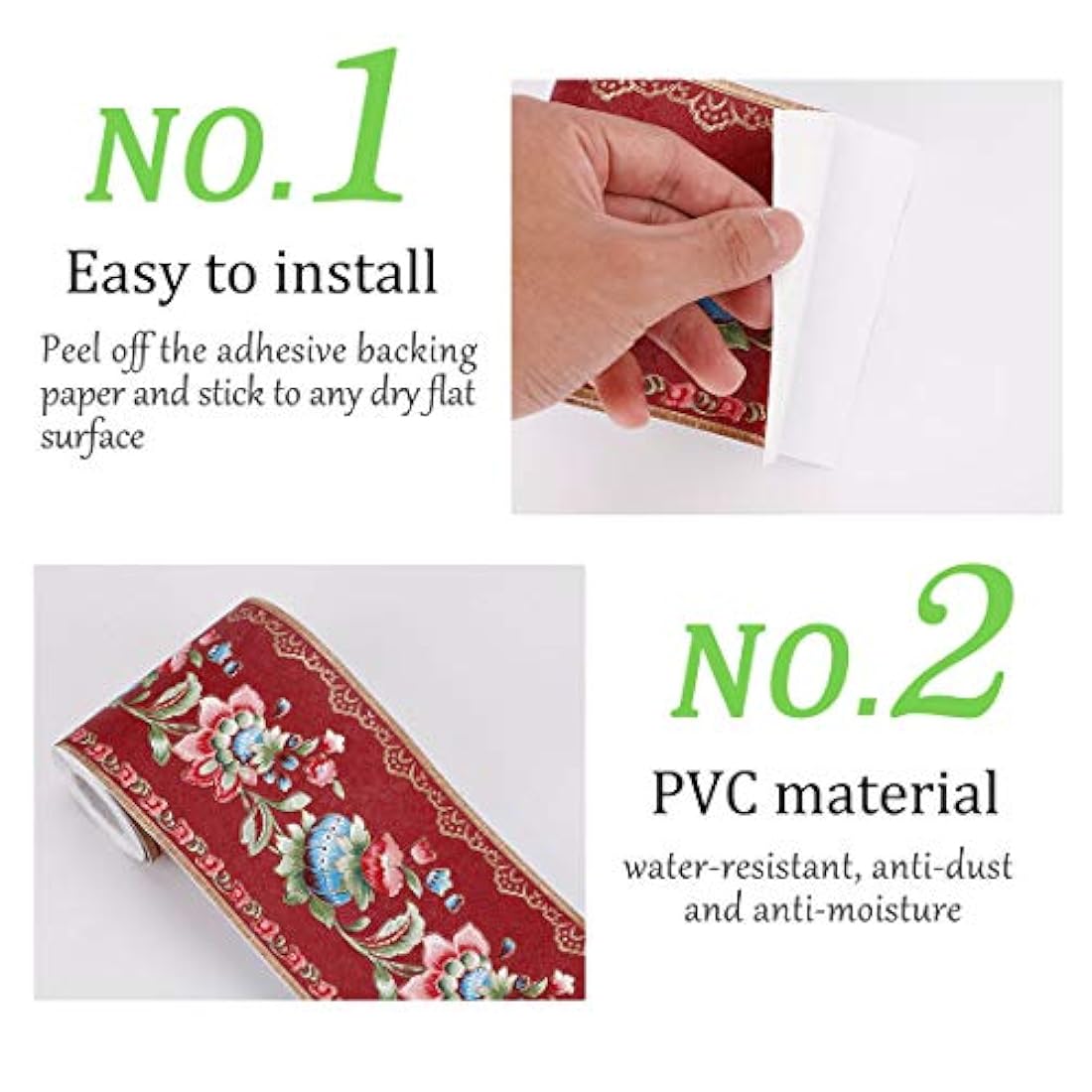 Borde de papel de pared 3D autoadhesivo, revestimiento para cocina