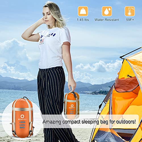 ECOOPRO Saco de dormir para clima cálido, portátil, impermeable, compacto, ligero, cómodo con saco de compresión, ideal para acampar al aire libre, mochileros y senderismo-83 pulgadas de largo x 30 pulgadas de ancho, para adultos