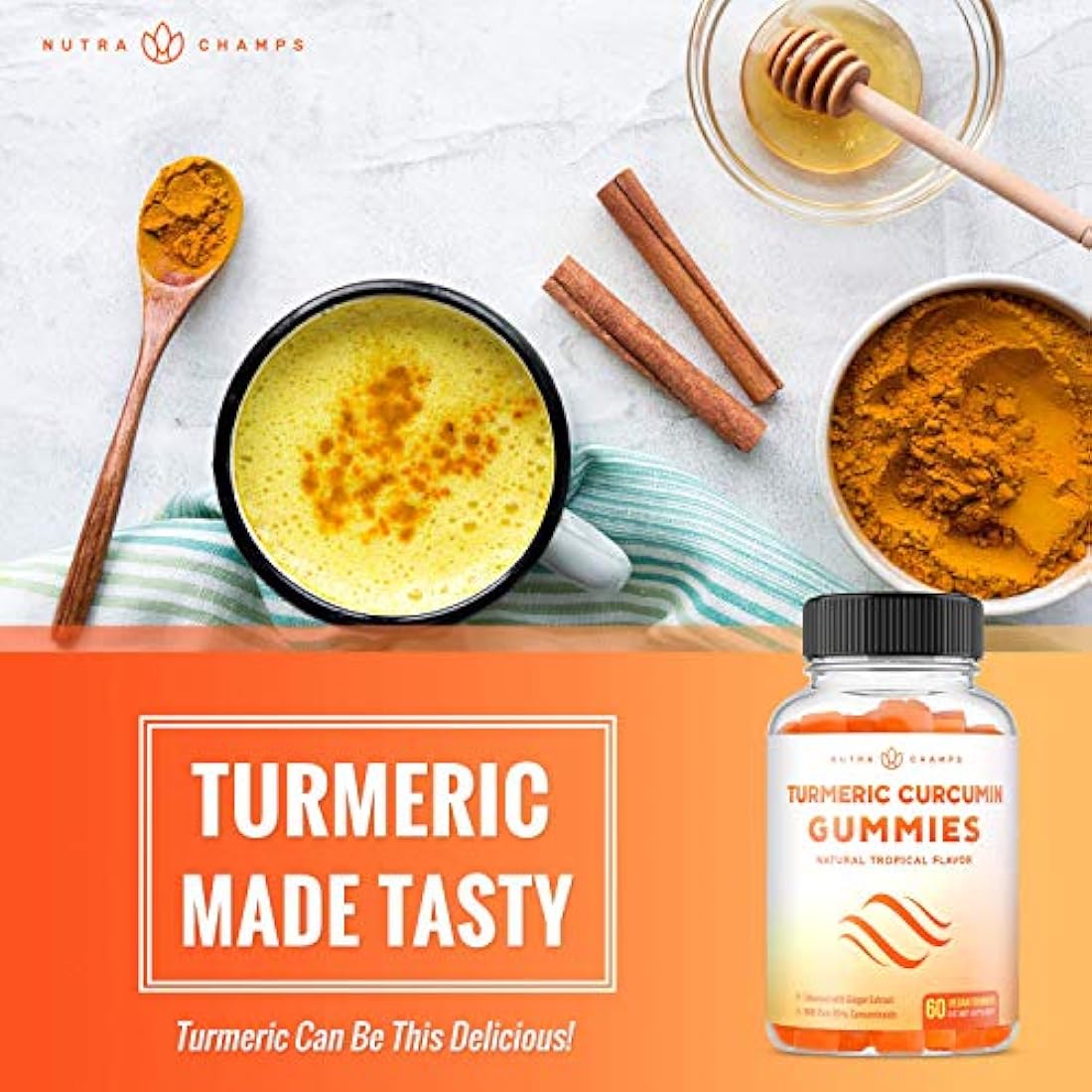 Cúrcuma con gomitas de jengibre natural, NutraChamps