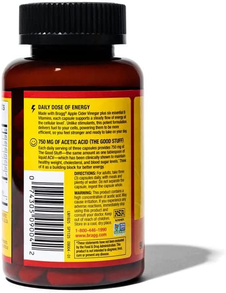 Bragg Cápsulas de vinagre de sidra de manzana, 6 vitaminas