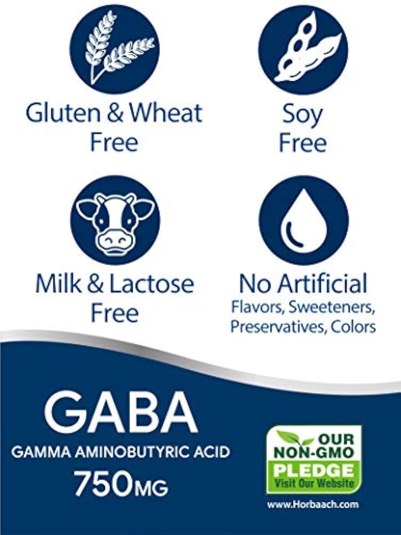Horbaach GABA 750mg 100 Cápsulas Sin OGM, Sin Gluten