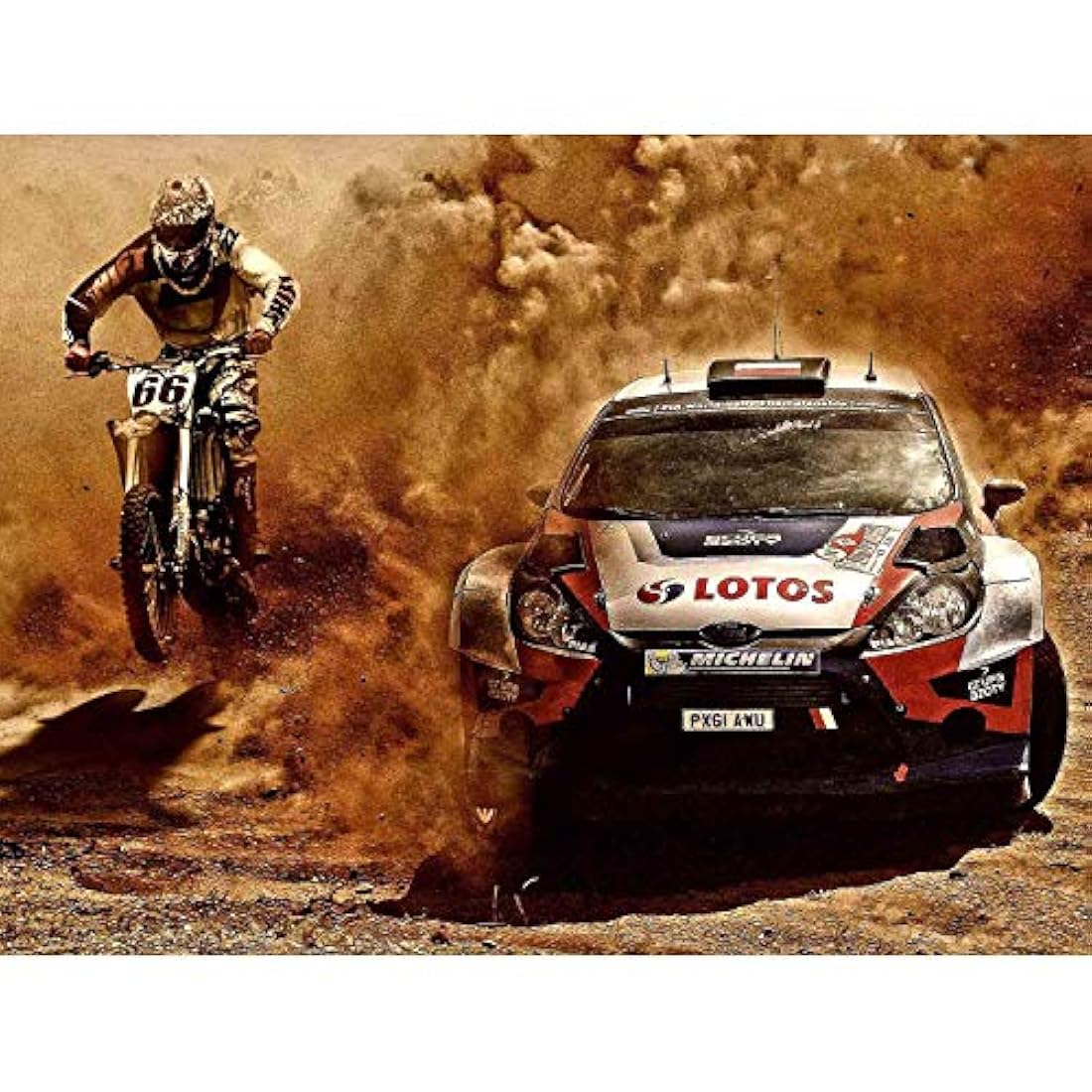 Póster decorativo Fotografía Motocross y coche de rally