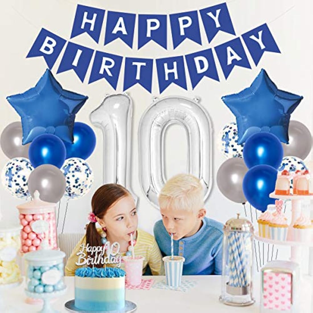Artículos para fiestas Decoración de 10º cumpleaños azul