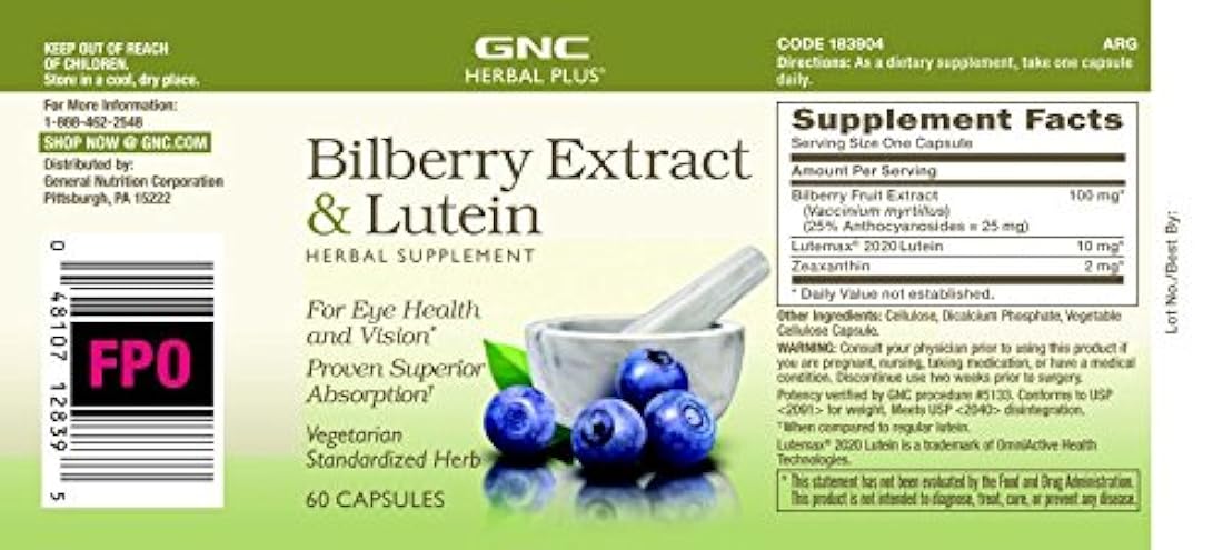 GNC Herbal Plus Bilberry Extracto Lutein