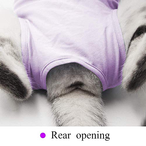 Traje de recuperación profesional para gatos para heridas abdominales y enfermedades de la piel, alternativa de cuello electrónico para gatos y perros, después de la cirugía, antilamer y recomendado por veterinarios (morado, L