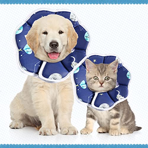 Collar de recuperación ajustable impermeable para gatos con cono de algodón suave y protección postoperatoria, cuello de cono azul cielo estrellado, collar de gato cómodo protector para mascotas para gatos, gatitos y perros