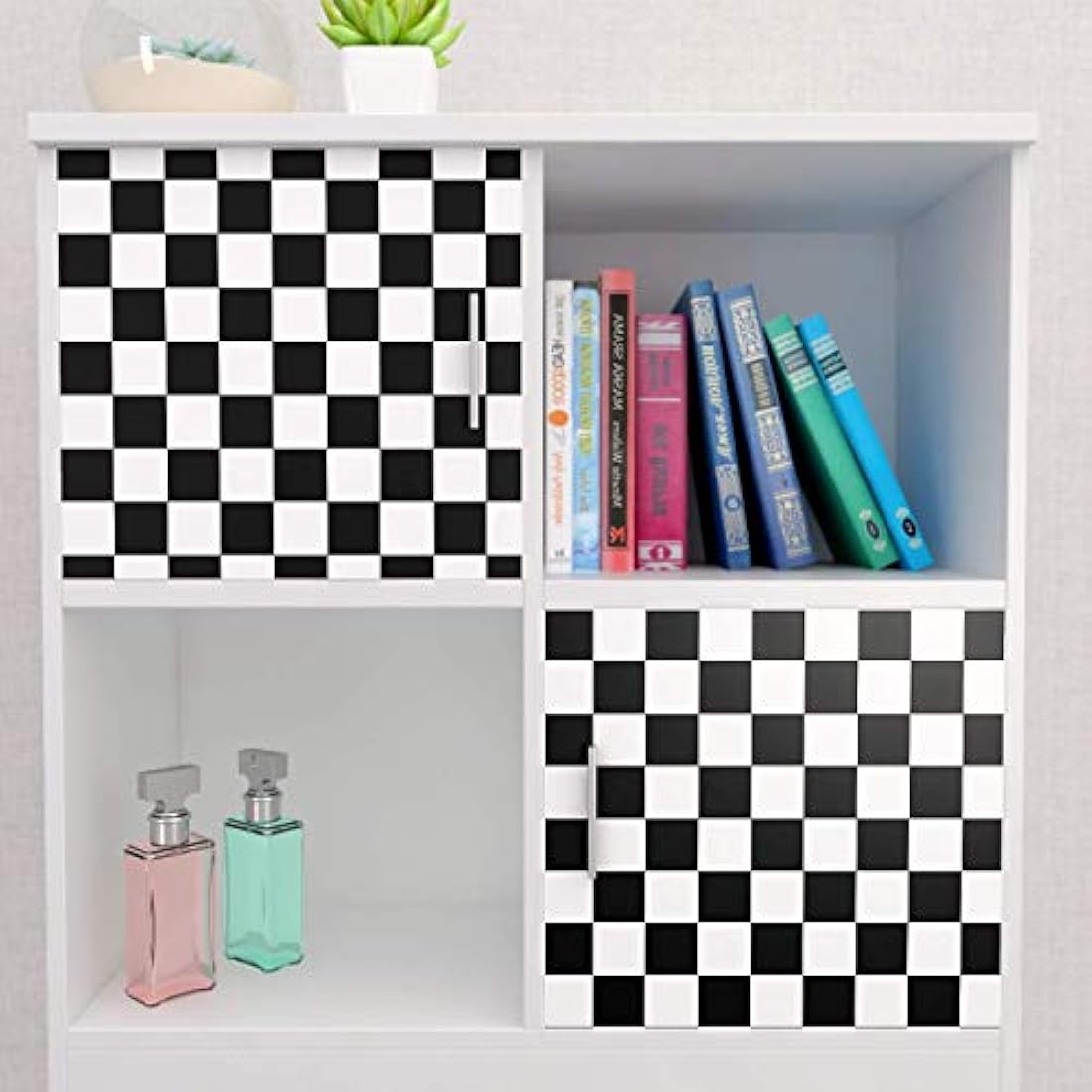 Papel autoadhesivo a cuadros en blanco/negro (12.0 x 12.0)