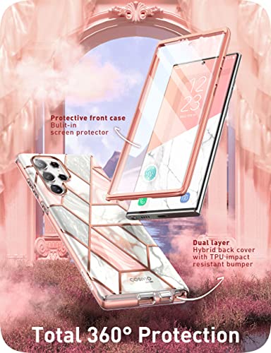 i-Blason Cosmo Series - Funda para Samsung Galaxy S22 Ultra 5G (lanzado en 2022), diseño delgado y elegante, con protector de pantalla integrado, (mármol)