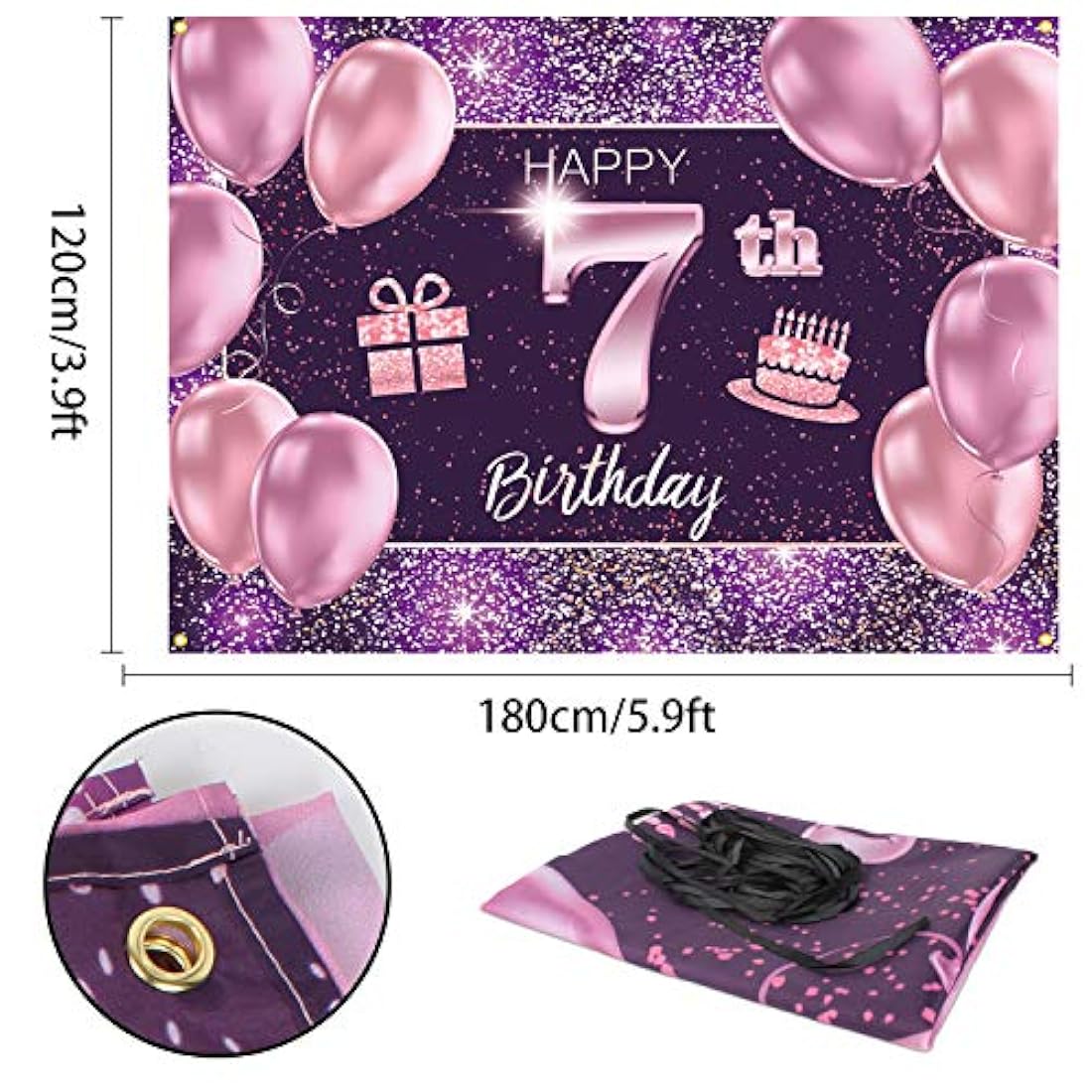 Pancarta rosa con texto en inglés “Happy Birthday”