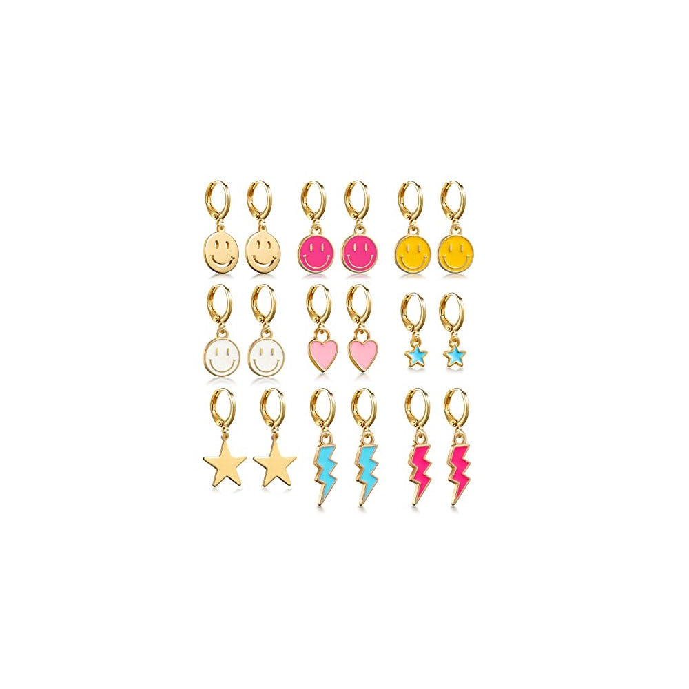 Aretes colgantes dorados Paquete de 9 pares para mujeres