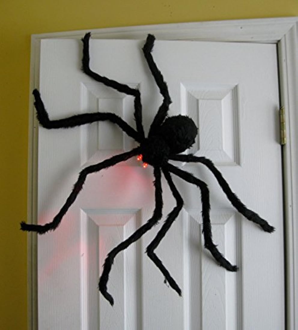 Prextex, grande, de 4 pies. Araña peluda y negra/tarántula con ojos led para Halloween, decoración para lugar embrujado, la mejor decoración para Halloween
