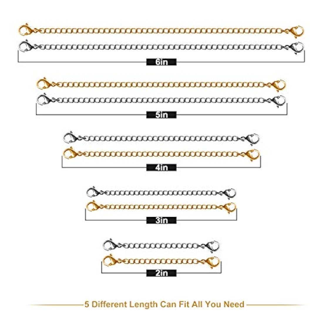 Extensores de collar, 10 piezas de acero inoxidable oro