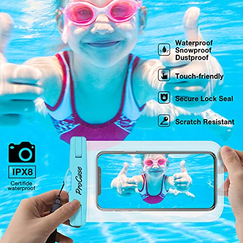ProCase - Funda impermeable universal para iPhone 12 Pro Max 11 Pro Max Xs Max XR X 8 7 6S, Galaxy S20 Ultra S10 S9 S8/Note10, de 9 hasta 7 pulgadas (4 unidades, azul, verde, rosado, amarillo)