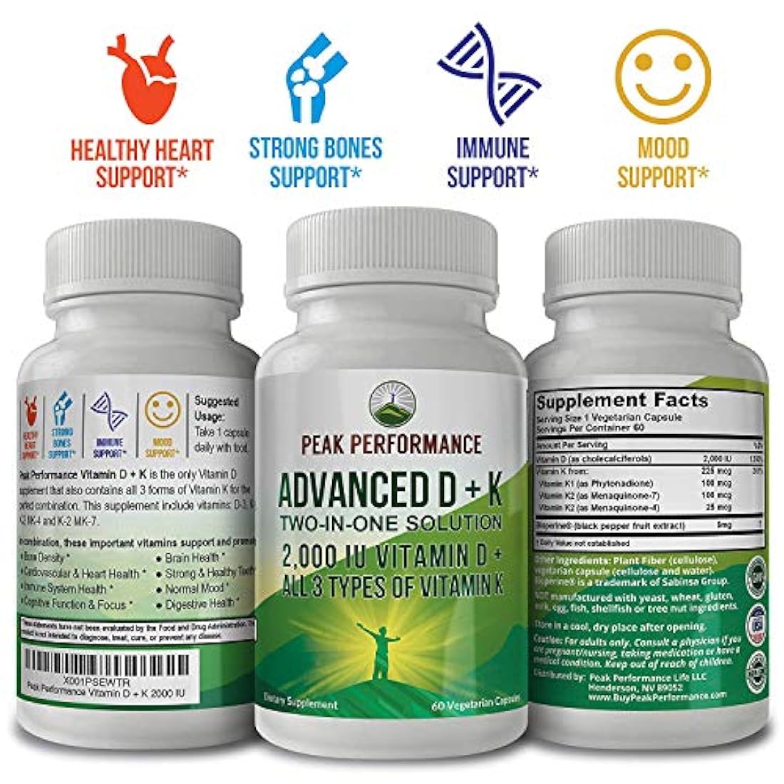 Vitamina D 2000 UI avanzada con todos 3 tipos de vitamina K