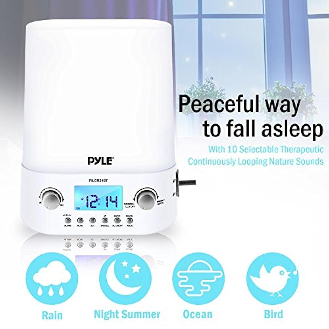Pyle Bluetooth Nightlight Home Audio Radio, color blanco