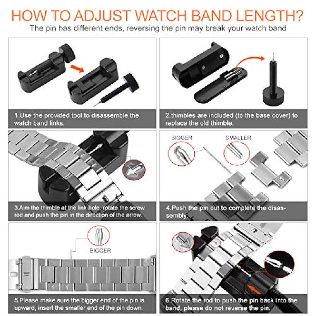 Banda de reloj mental de acero inoxidable color negro