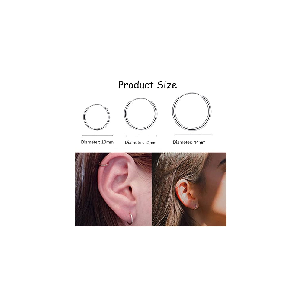 Aretes de aro de plata para mujeres 3 pares