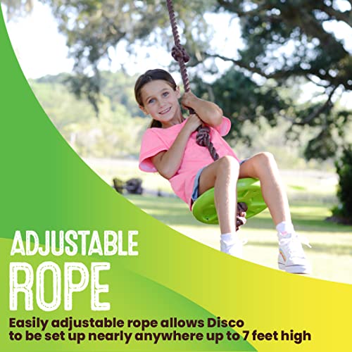 Swurfer Disco - 3 en 1 multiuso para sentarse, soportar y escalar disco columpio, cuerda de escalada resistente – Cuerda de 6 pies con cuatro nudos ajustables, soporta 200 libras, a partir de 6 años, color verde