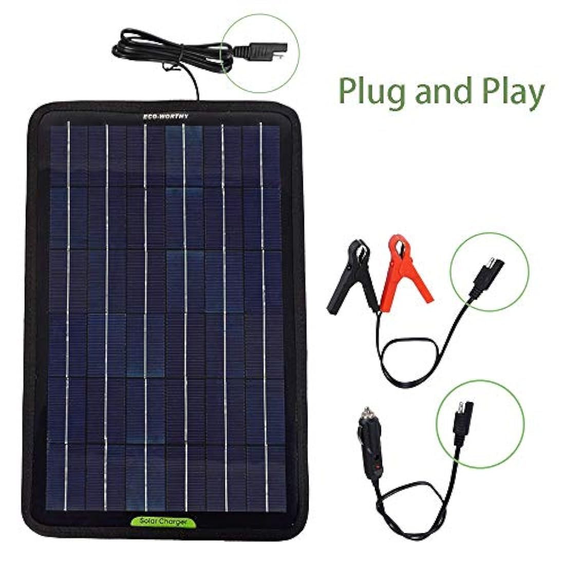 Panel solar portátil de 12 V y 10 W con adaptador