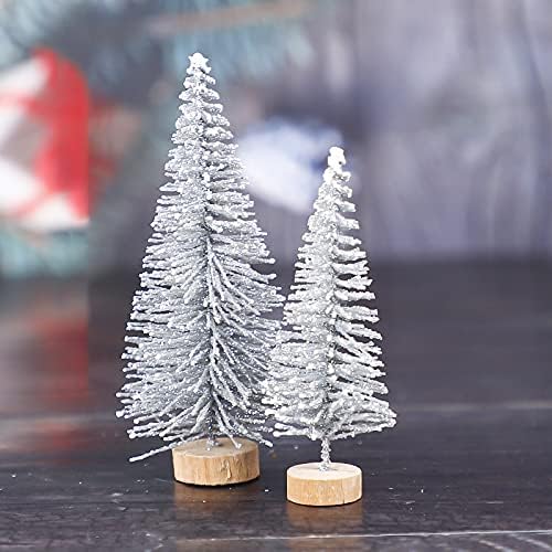 8 Pcs Árboles Navideños Artificiales Miniatura con Base de Madera