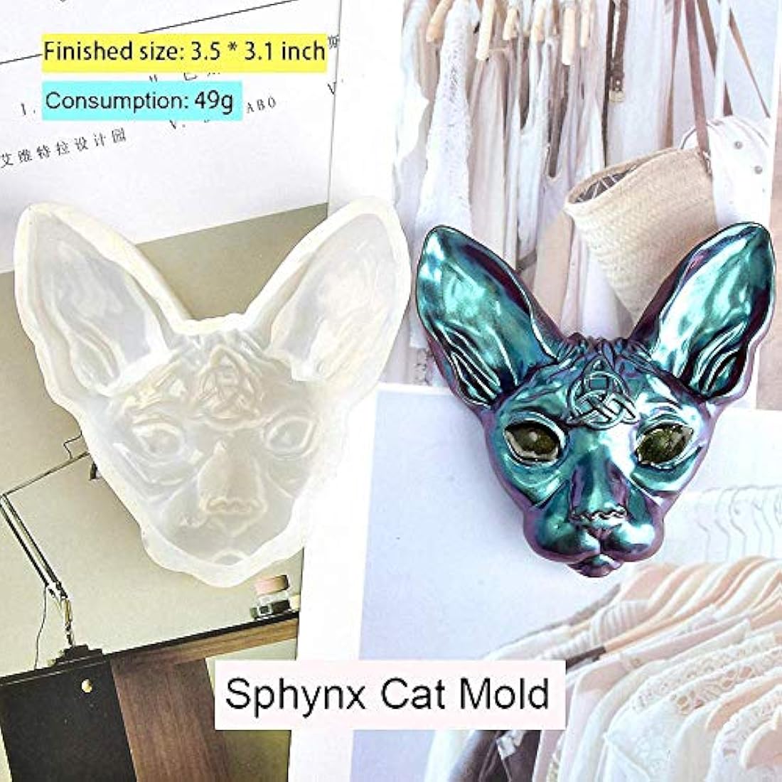 Sphynx Cat Head Silicone Resin Mold, Canadian Hairless Cat Beerus Devil DIY Hand Craft Epoxy Resin Molds for Making DIY Jewelry Necklace Pendant Keychain Handmade Crafts