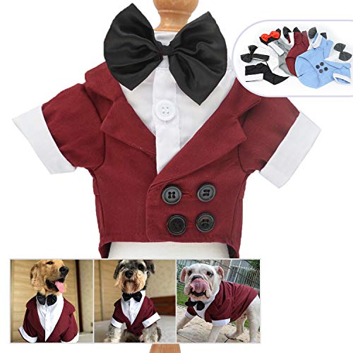 Lovelonglong Disfraz de mascota para perro, esmoquin formal con pajarita negra para perros grandes, medianos y pequeños, ropa de gato