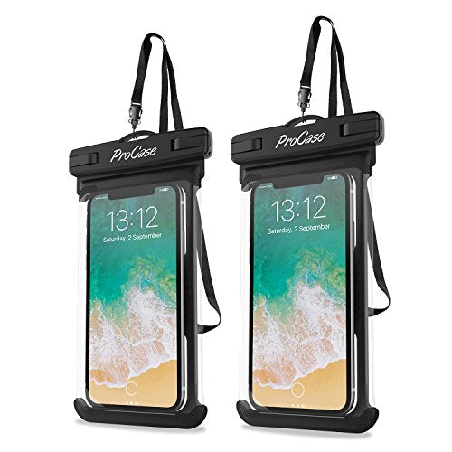 ProCase Funda universal impermeable para teléfono compatible con iPhone 13 Pro Max Mini, 12 11 Pro Max XR XS X 8 7 6S Plus SE, Galaxy S21 S20 S10 S9 Note 10 9 Pixel hasta 7 pulgadas, paquete de 2, color negro