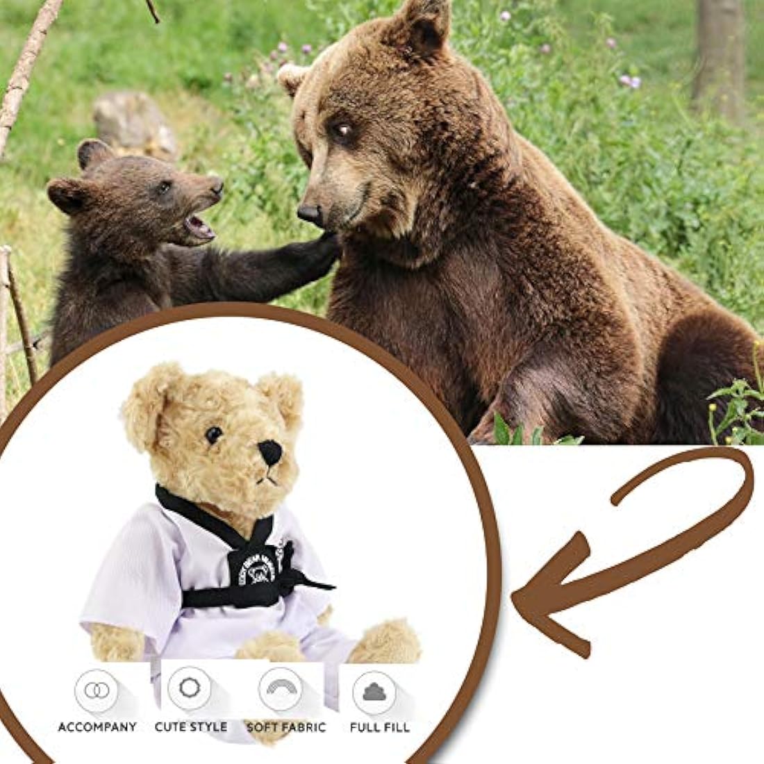 Oso de peluche con uniforme de taekwondo, 8 in, Houwsbaby