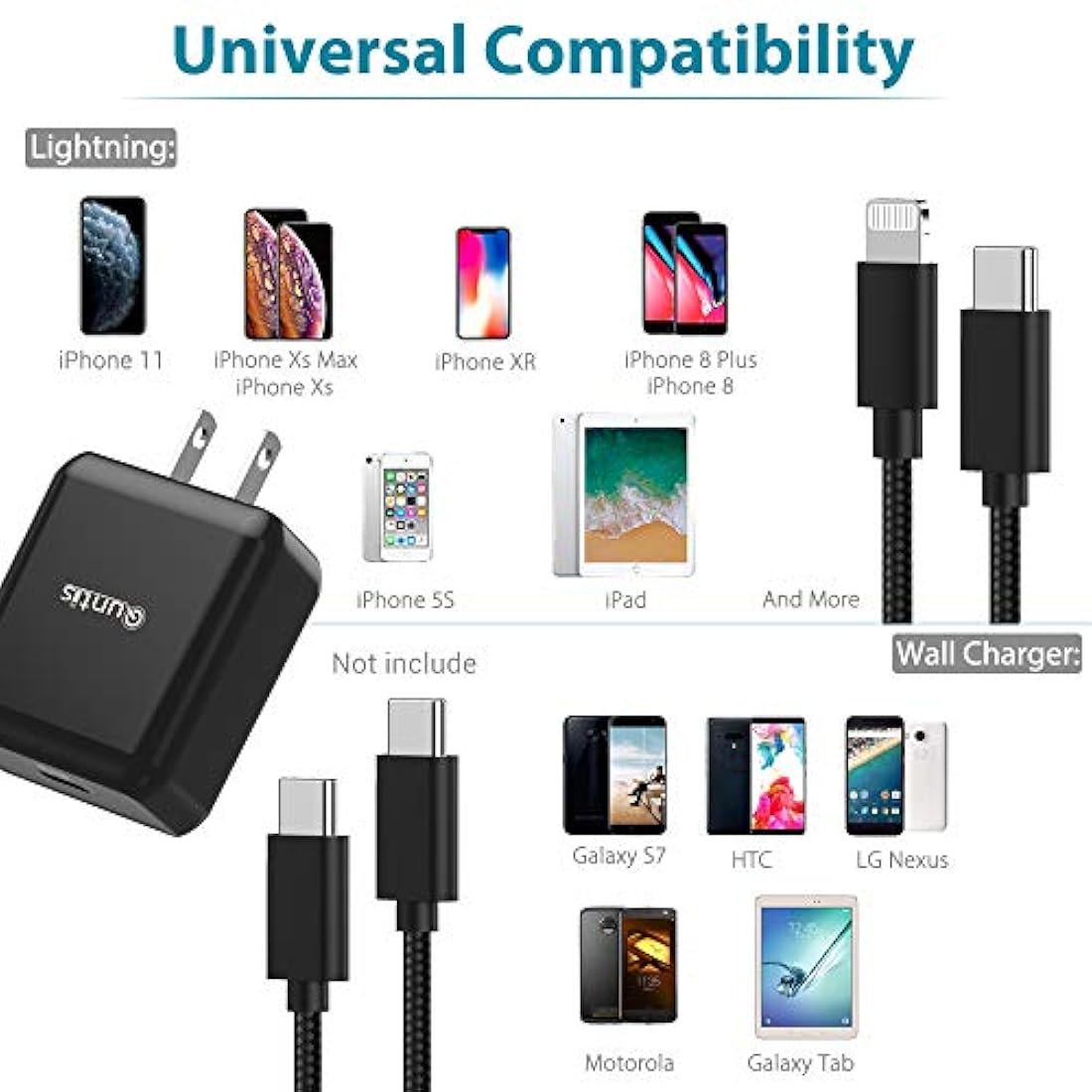 Quntis - Cargador rápido para iPhone 11 Xs negro